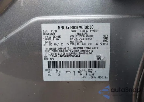 2024 Ford Edge Se из США, поврежденный, VIN 2FMPK4G92RBB09474